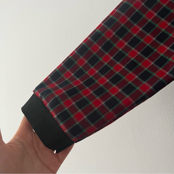 🍉 Women's Peter Pan Contrast Collar Checkered Plaid Shirt Blouse Small - Picture 4 of 11